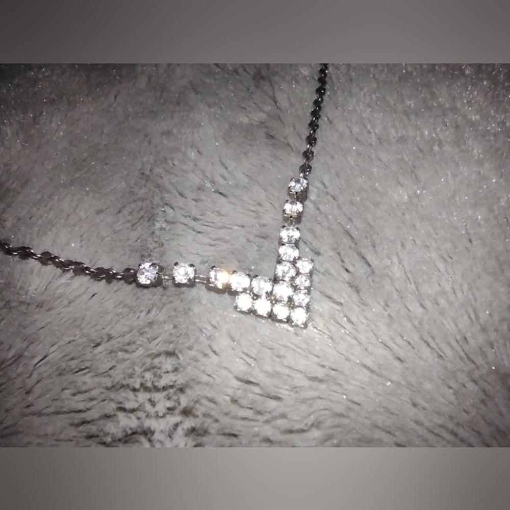 Vintage Rhinestone/Diamonté and Silver Chevron Necklace